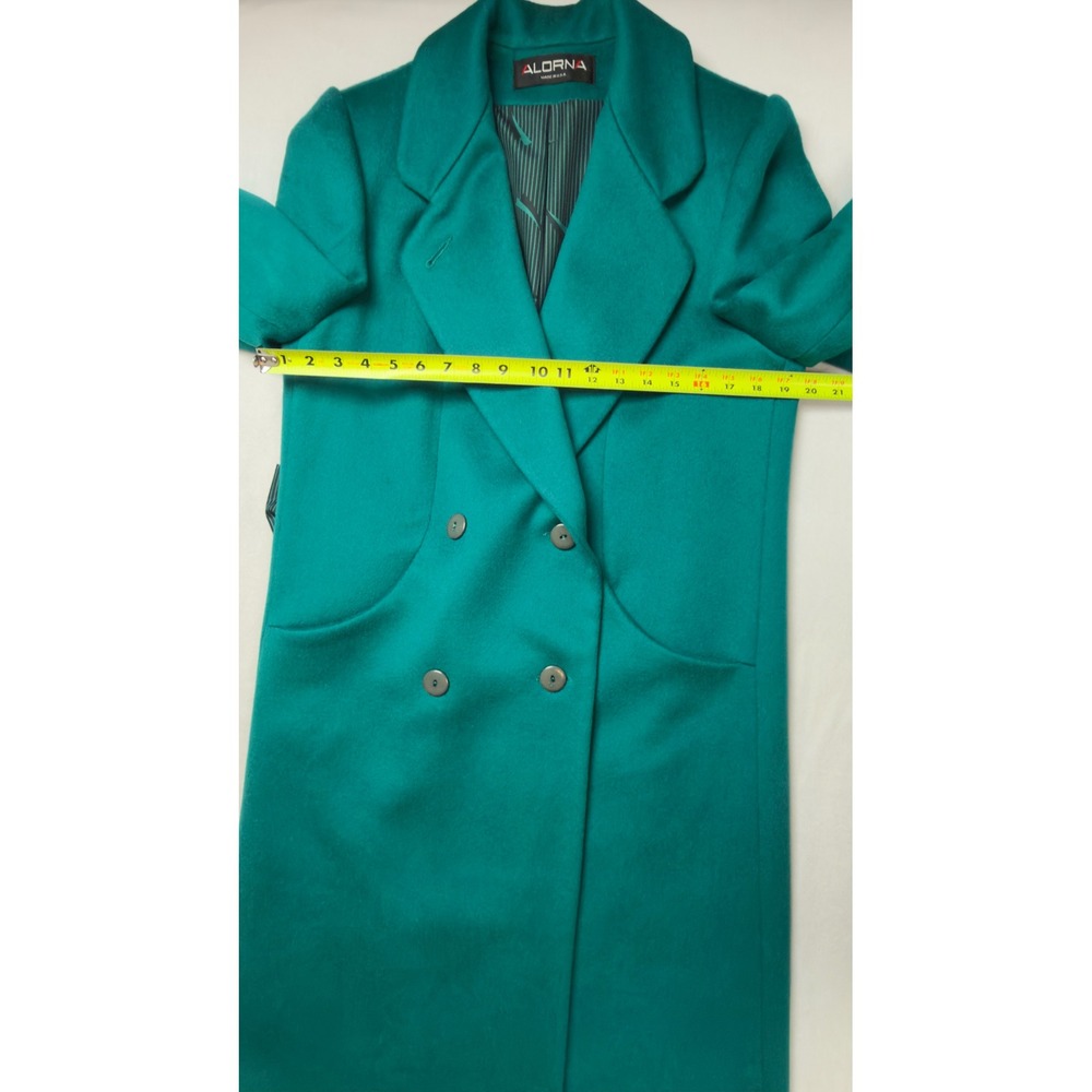 ALORNA Forstmann Wool Teal Long Trench Coat Women's Double Breasted Tailored - Picture 7 of 13